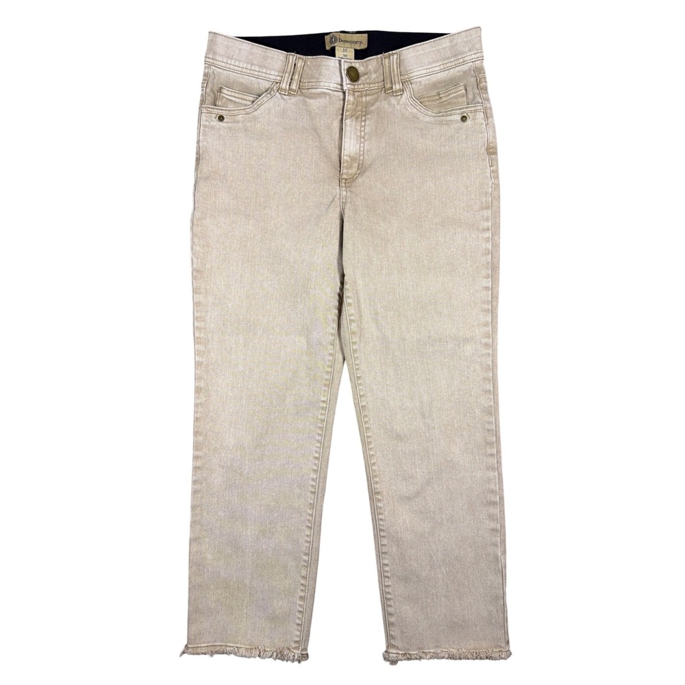 Democracy Ab Solution Straight Leg Jeans Beige Tan Raw Hem Size 10 B2187LEPEXX